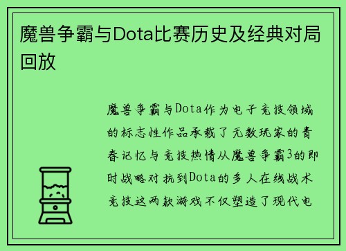 魔兽争霸与Dota比赛历史及经典对局回放